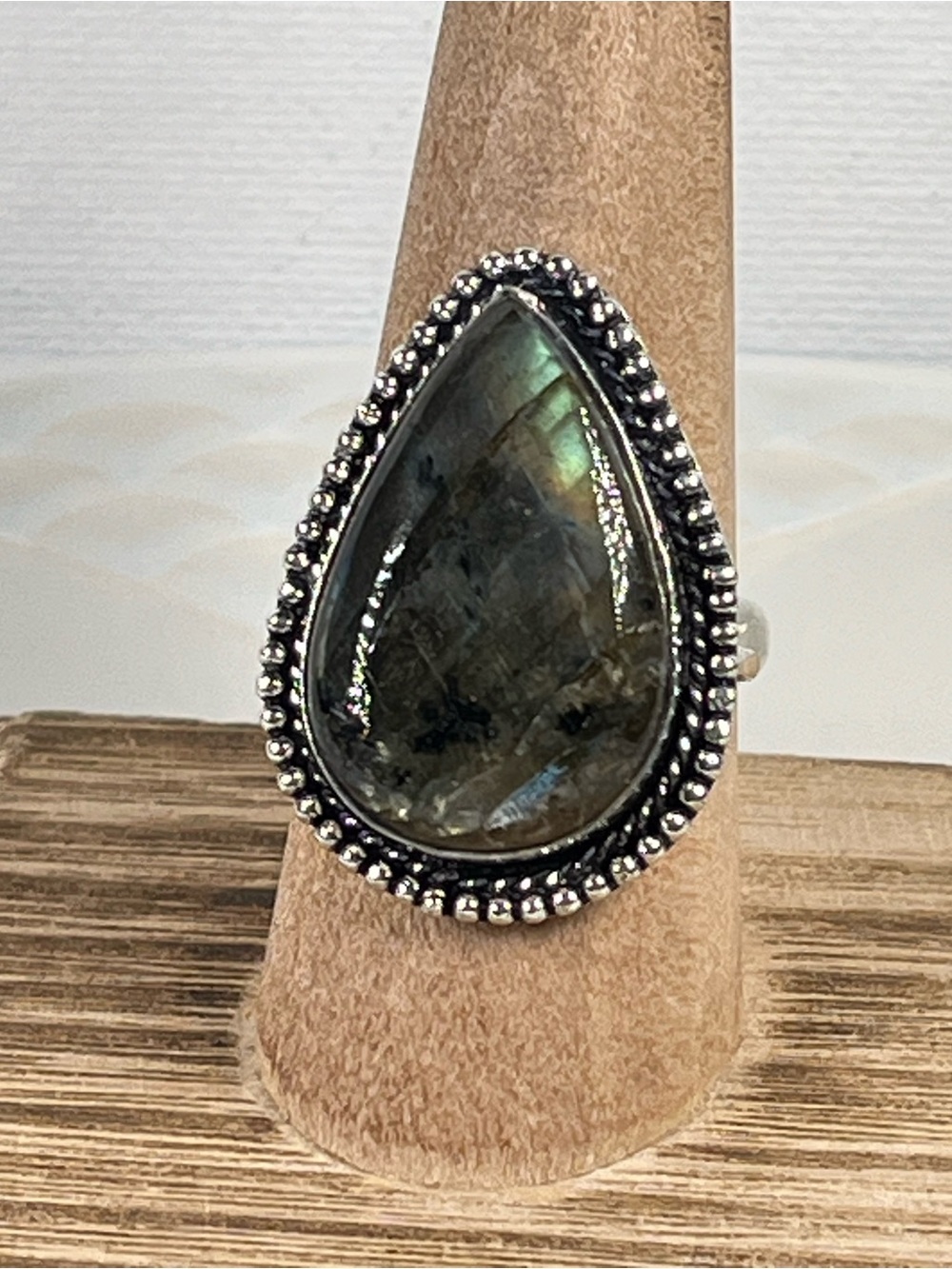 925 Sterling Silver Overlay Labradorite Gemstone Ring Size 10
